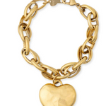 Gold chain bracelet with a heart-shaped padlock charm on a white background