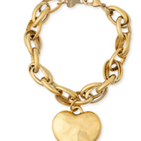 Gold chain bracelet with a heart-shaped padlock charm on a white background