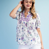Short sleeved top in lilac and blue colors