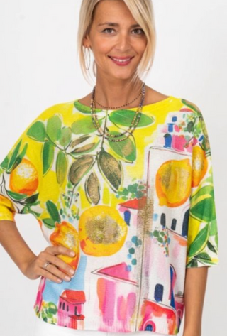 BRIGHT lemon and city swetaer with short sleeves.