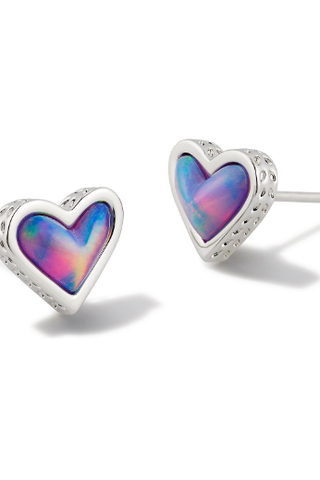KENDRA SCOTT ARI HEART EARRINGS ~ RHODIUM