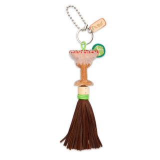 Keychain with a tassel and cocktail glass design on a white background