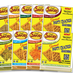 Assorted packages of Savory Gourmet Party Cracker Seasoning on a white background
