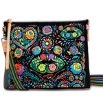 Colorful floral patterned bag with a black background
