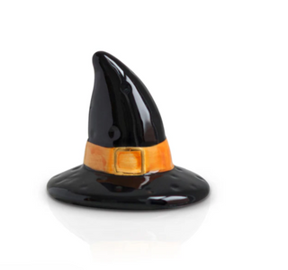 Black witch hat with an orange belt on a white background