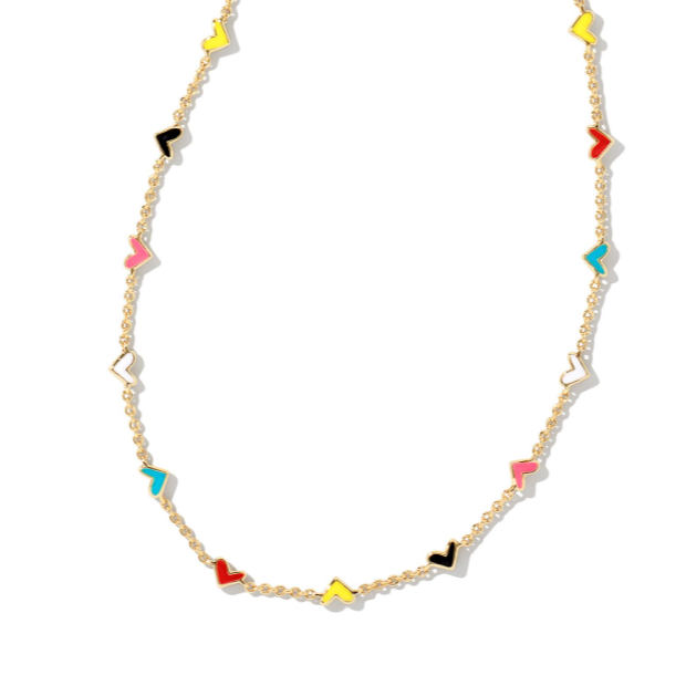 Necklace with colorful triangle pendants on a white background