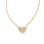 Gold necklace with a heart-shaped pendant on a white background