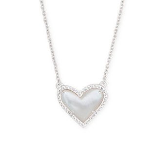 KENDRA SCOTT ARI HEART SHORT PENDANT ~ RHODIUM