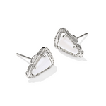 Pair of silver heart-shaped earrings on a white background