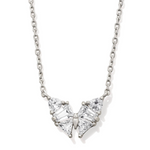 Diamond butterfly necklace on a white background