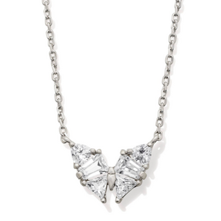 Diamond butterfly necklace on a white background