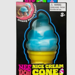 Toy ice cream cone with packaging labeled 'Nee Nice Cream Doh Cone' on a light gray background.