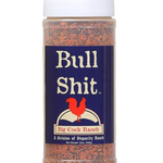 Spice jar labeled 'Bull Shit' with a blue label and red rooster graphic on a white background.