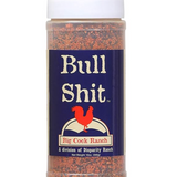 Spice jar labeled 'Bull Shit' with a blue label and red rooster graphic on a white background.