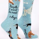 people i want to meet socks. blue with dogs 