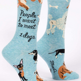 people i want to meet socks. blue with dogs 