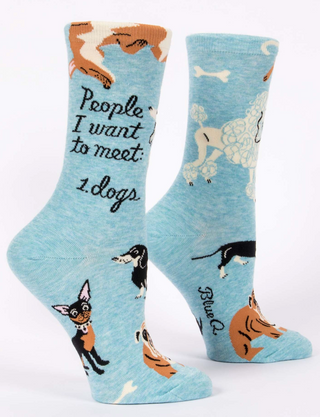 people i want to meet socks. blue with dogs 