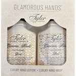 Tyler Glamorous Hands hand lotion and hand wash set in packaging