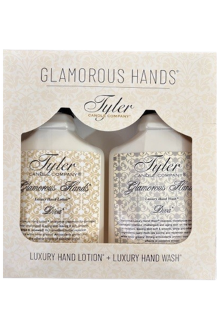 Tyler Glamorous Hands hand lotion and hand wash set in packaging