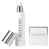 Shiny skincare product with silver cap and 'Shinery' branding on a white background