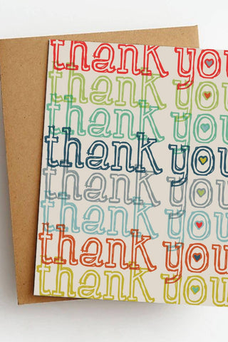 Colorful 'thank you' card on a white background