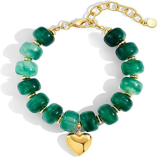 Resin Bead Bracelet Heart Charm Adjustable Wrist Jewelry: Color_01 / M