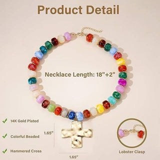 Flat Disc Bead Cross Pendant Necklace Adjustable Choker: Colorful / M