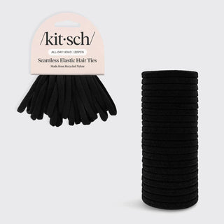 Black hair ties with packaging labeled 'kitsch' on a light gray background