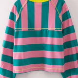 NT12828-Casual Stripe Cropped Top: PINK/SEAFOAM / S-M-L/2-2-2