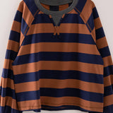 NT12828-Casual Stripe Cropped Top: PINK/SEAFOAM / S-M-L/2-2-2