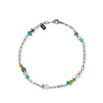 Bracelet with colorful beads on a white background