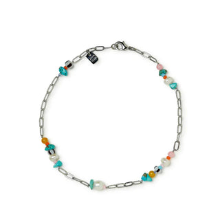 Bracelet with colorful beads on a white background