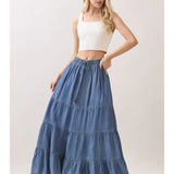 Denim layered skirt with drawstring waist