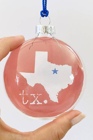 SALE * Waxahachie Texas State With Star See-Through Glass Ornament
