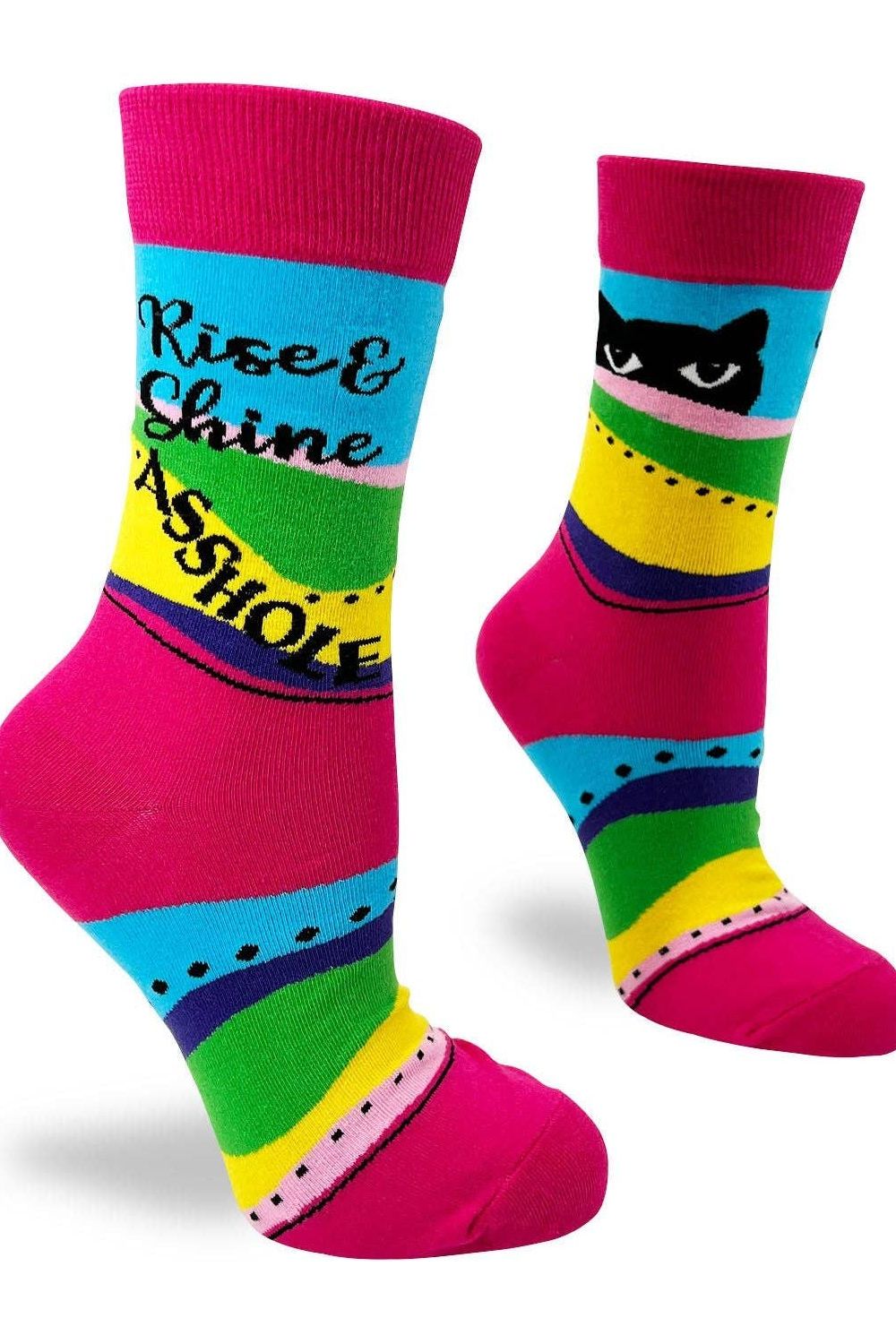 Rise and Shine Asshole Women's Crew Socks With Cats