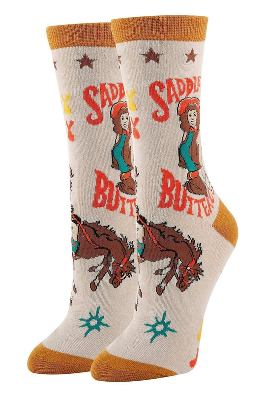 Saddle Up | Women's Western Fun Saying Cowgirl Crew Socks 23507
