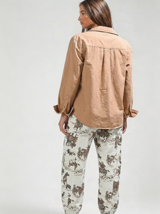 NB80007-5 Horse Print Elastic Waist Cuffed Sweatpants: CREAM COMBO / M