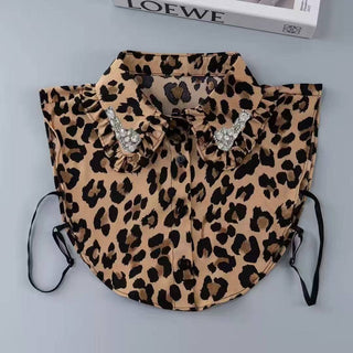 Diamond Studded Detachable Shirt Collar: LEOPARD / One_size