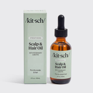 Kit-sch scalp and hair oil bottle and packaging on a white background