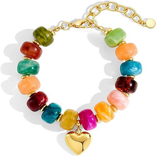 Resin Bead Bracelet Heart Charm Adjustable Wrist Jewelry: Color_01 / M