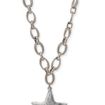 Silver chain necklace with a star pendant on a white background
