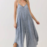 DENIM SLOUCHY FITTED JUMPSUIT - VJ3103A: MED WASH / S