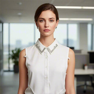Diamond Studded Detachable Shirt Collar: Red2 / One Size