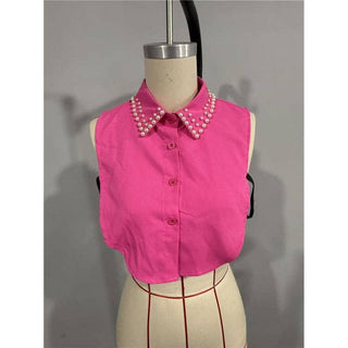 Diamond Studded Detachable Shirt Collar: Red3 / One Size