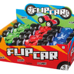 Box of Flip Car toys with colorful design on a white background