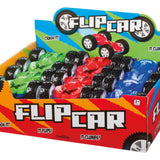 Box of Flip Car toys with colorful design on a white background