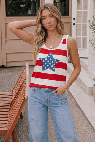 4th of July Star Stripe Tank Top: RED / M
