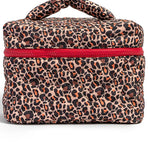 Leopard print cosmetic travel case with handle