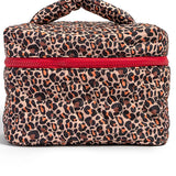 Leopard print cosmetic travel case with handle