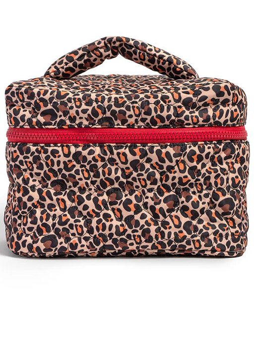 Leopard print cosmetic travel case with handle